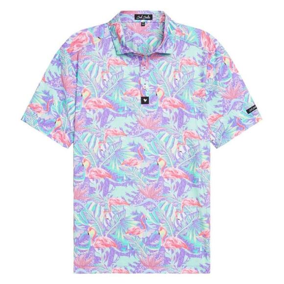 Bad Birdie Performance Mingos Polo Shirt Men's XL Flamingo Floral Golf MT7 - Picture 3 of 9